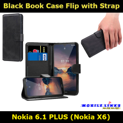 Black Book Case Flip with Strap For Nokia 6.1 Plus TA-1099 Slim Fit Look